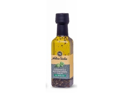 Olio e.v.o. al basilico 10cl bottiglia rettangolare Antica Sicilia
