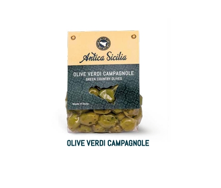 Olive verdi campagnole 350gr con cavallotto Antica Sicilia
