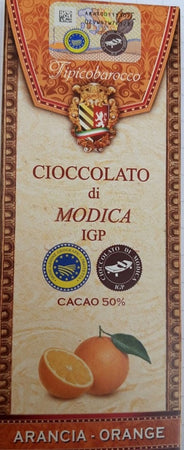 *Cioccolato di Modica IGP cacao al 50% barretta all'ARANCIA 100gr Prodotti Tipici Iblei