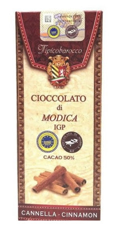 *Cioccolato Di Modica IGP cacao al 75% barretta alla CANNELLA 100gr Prodotti Tipici Iblei