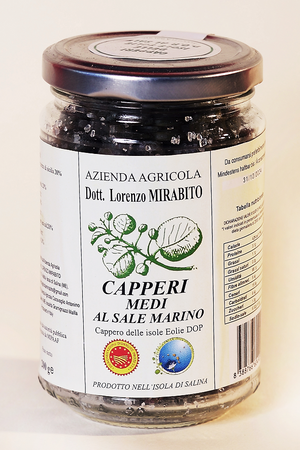 Capperi delle Isole Eolie D.O.P medi in vetro da 200 gr Azienda Agricola Lorenzo Mirabito