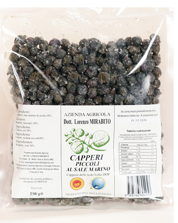 Capperi delle Isole Eolie D.O.P piccoli in busta da 250 gr Azienda Agricola Lorenzo Mirabito