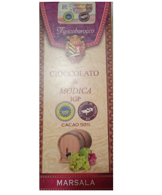 *Cioccolato di Modica IGP cacao al 50% barretta al MARSALA 100gr Prodotti Tipici Iblei