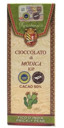 *Cioccolato di Modica IGP cacao al 50% barretta ai FICO D'INDIA 100gr Prodotti Tipici Iblei
