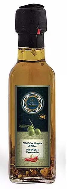 *Olio e.v.o. al peperoncino e aglio 10cl bottiglia rettangolare Antica Sicilia