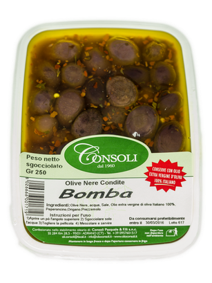 Olive nere schiacciate "Bomba" 200gr Consoli
