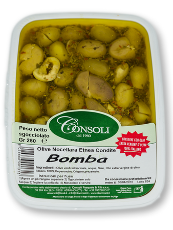 Olive verdi schiacciate "Bomba" 200gr Consoli
