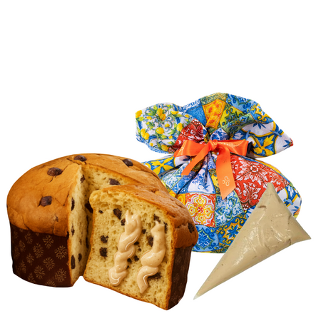 Panettone Artigianale alla Mandorla 1000gr in stoffa Antica Sicilia
