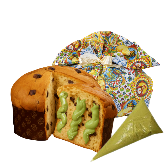 Panettone Artigianale al Pistacchio 1000gr in stoffa Antica Sicilia