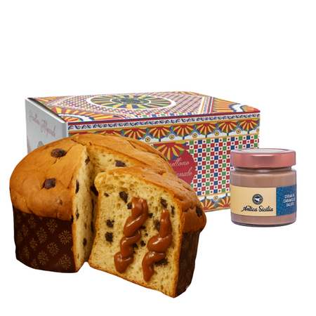 Panettone Artigianale al Caramello Salato 1000gr in scatola Antica Sicilia