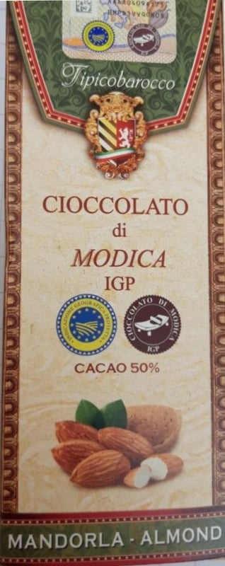 0030 Cioccolato di Modica IGP cacao al 50% barretta alle MANDORLE 100gr Prodotti Tipici Iblei