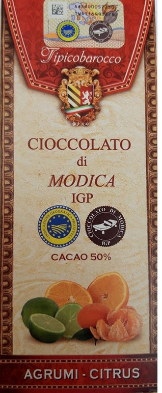 0025 Cioccolato di Modica IGP cacao al 50% barretta agli AGRUMI 100gr Prodotti Tipici Iblei
