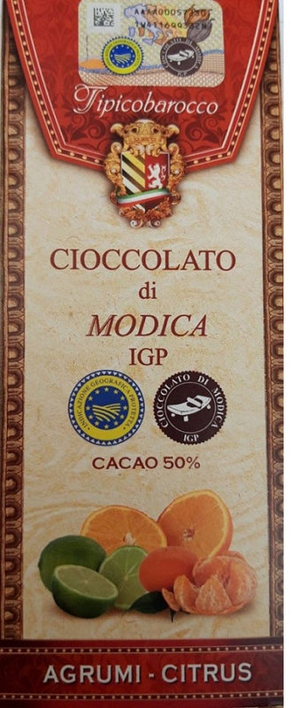*Cioccolato di Modica IGP cacao al 50% barretta agli AGRUMI 100gr Prodotti Tipici Iblei