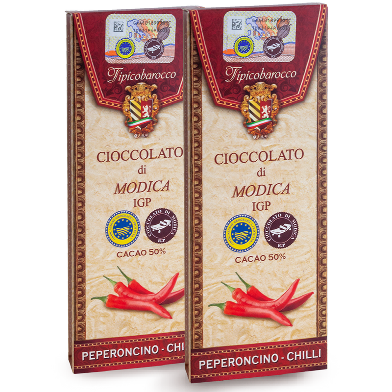 *Cioccolato Di Modica IGP cacao extra 50% barretta al PEPERONCINO 100gr Prodotti Tipici Iblei