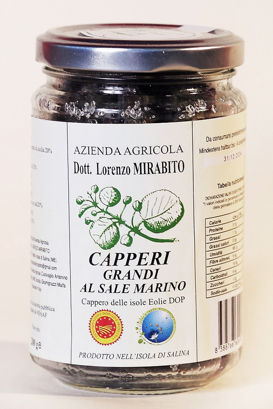 Capperi delle Isole Eolie D.O.P grandi in vetro da 200 gr Azienda Agricola Lorenzo Mirabito