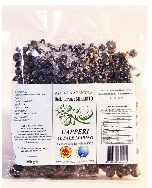 Capperi delle Isole Eolie D.O.P al sale da 250 gr Azienda Agricola Lorenzo Mirabito