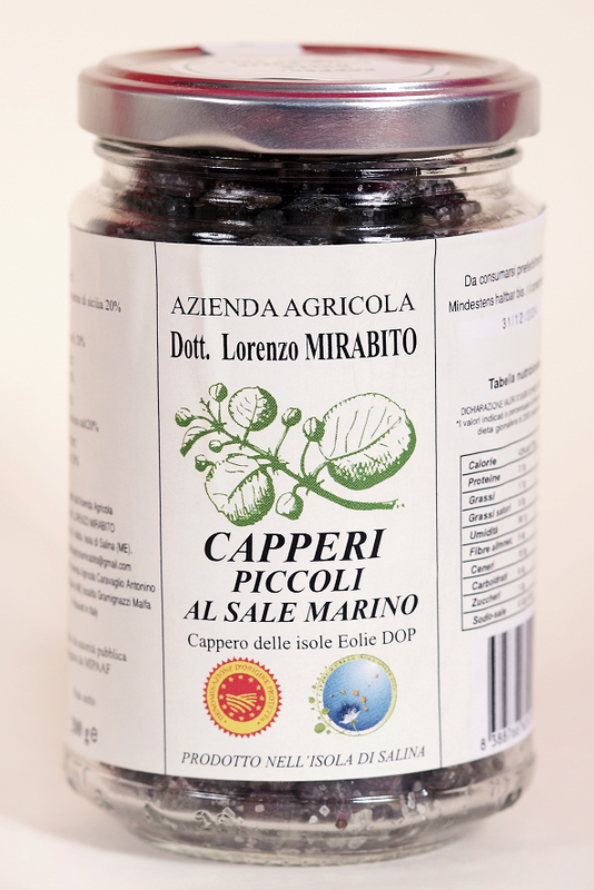 Capperi delle Isole Eolie D.O.P piccoli in vetro da 200 gr Azienda Agricola Lorenzo Mirabito