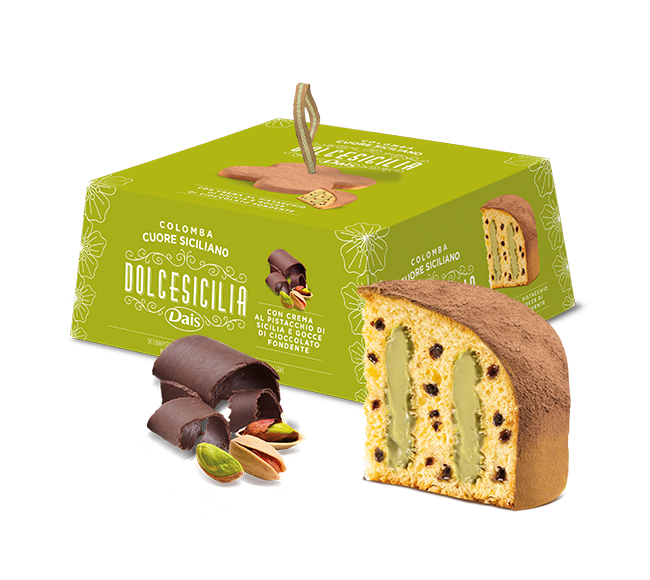 Colomba pasquale Cuore Siciliano farcita con crema al pistacchio e gocce di cioccolato 750gr Dais