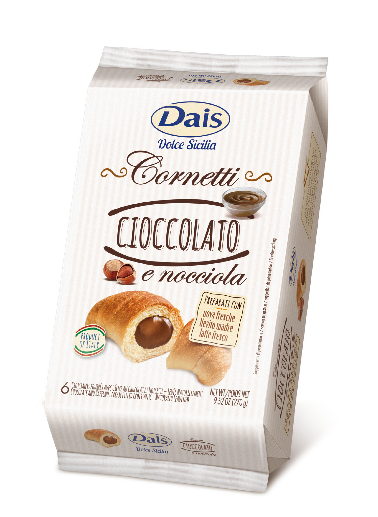 Cornetti farciti al CIOCCOLATO E NOCCIOLA da 270gr Dais