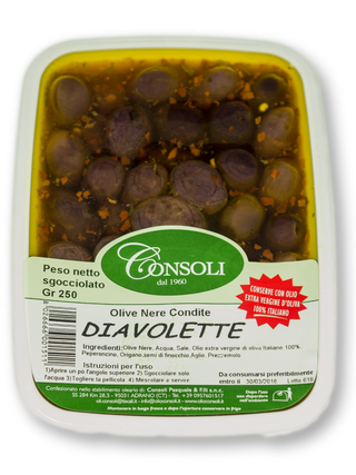 Olive nere "Diavolette" 250 gr Consoli
