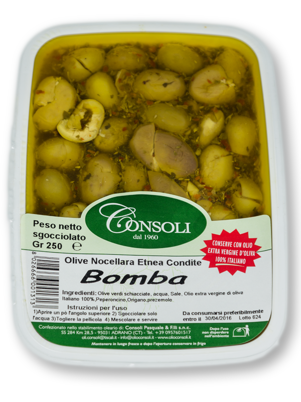 Olive verdi schiacciate "Bomba" 200gr Consoli