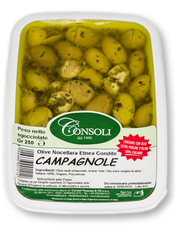Olive verdi schiacciate "Campagnole" 200gr Consoli
