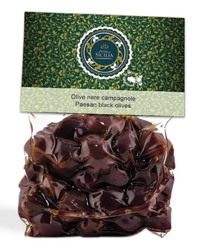 Olive nere campagnole 350gr con cavallotto Antica Sicilia