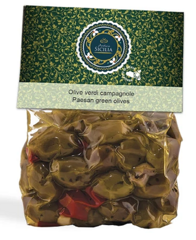 Olive verdi campagnole 350gr con cavallotto Antica Sicilia