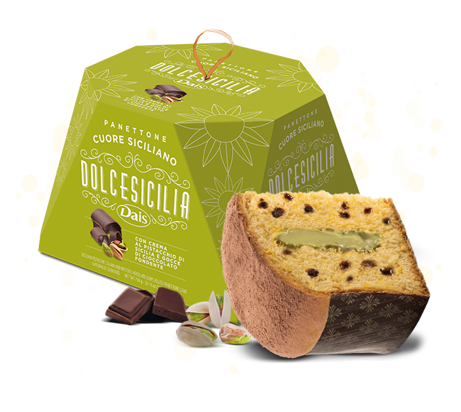 Panettone "CUORE SICILIANO" al Pistacchio e gocce di cioccolato 750gr Dais