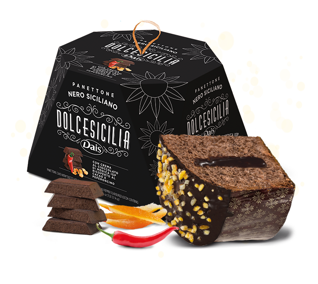 Panettone "NERO SICILIANO" al cioccolato di Modica e peperoncino 800gr Dais