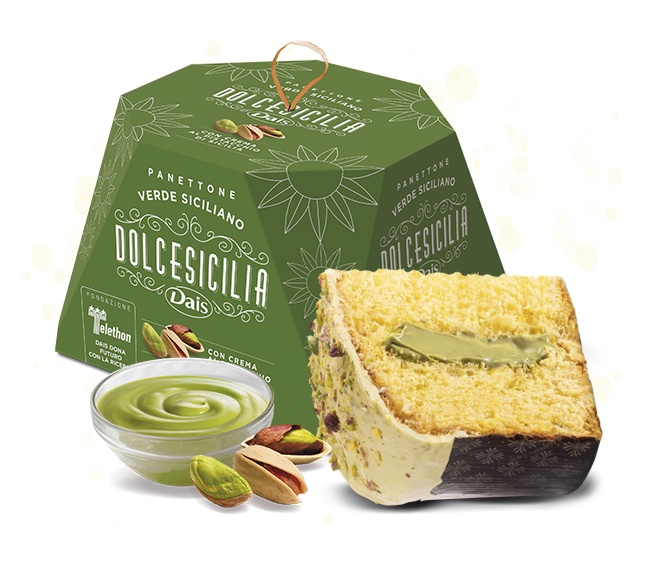 Panettone "VERDE SICILIANO" farcito e ricoperto al Pistacchio 800gr Dais